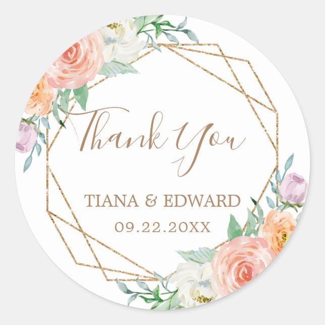 Geometric Watercolor Flowers Favour Sticker (Front)