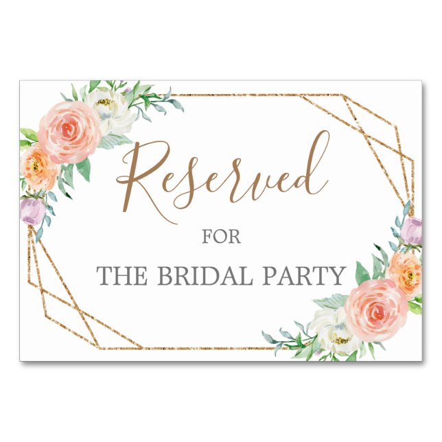 Geometric Watercolor Flowers Reserved Table Sign Table Number (Front)