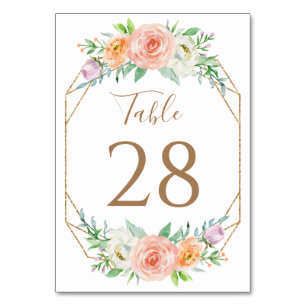 Geometric Watercolor Flowers Table Number
