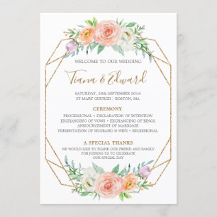 Geometric Watercolor Flowers Wedding Program