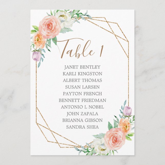 Geometric Watercolor Flowers Wedding Seating Chart Program (Front)