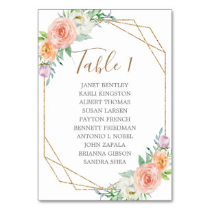 Geometric Watercolor Flowers Wedding Seating Chart Table Number