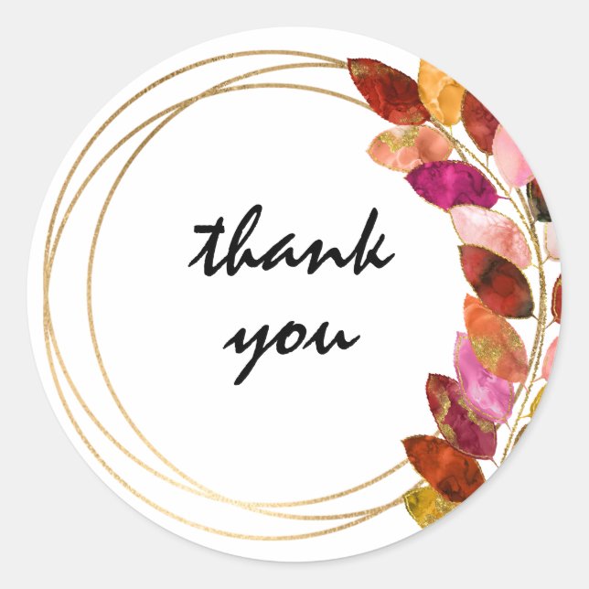 Geometric Watercolor Leaves thank you favour Classic Round Sticker (Front)