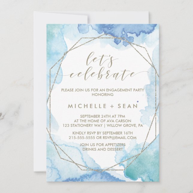Geometric Watercolor Let's Celebrate Invitation (Front)