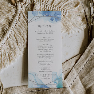 Geometric Watercolor Silver Dinner Menu Card