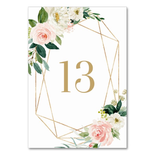 Geometric Watercolor Spring Blooms Table 13 Table Number (Front)