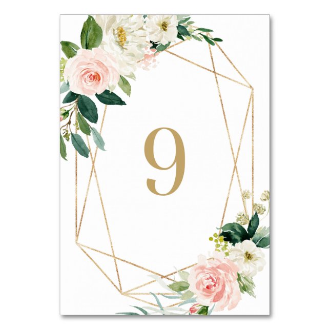 Geometric Watercolor Spring Blooms Table 9 Wedding Table Number (Front)