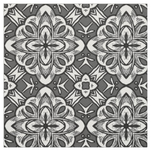 Geometric Watercolor Star in Graphite Grey & White Fabric