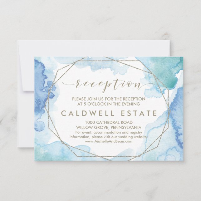 Geometric Watercolor Wedding Reception Card (Front)