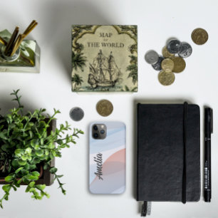 Geometric wave pastel colour with name iPhone 11 pro case