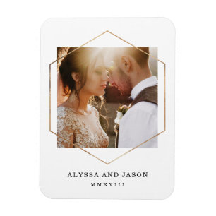 Geometric   Wedding Photo and Roman Numeral Date Magnet