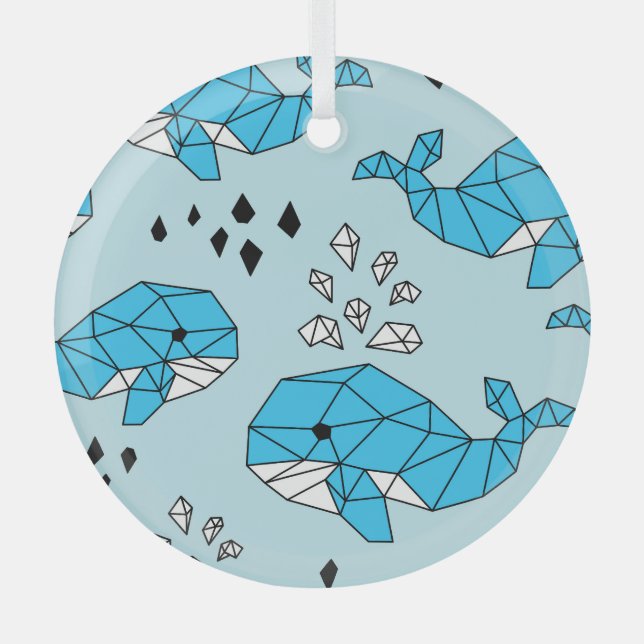 Geometric Whale: Cute Seamless Pattern Glass Ornament (Front)