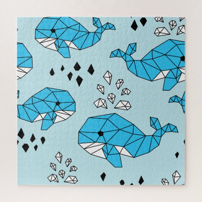 Geometric Whale: Cute Seamless Pattern Jigsaw Puzzle (Vertical)