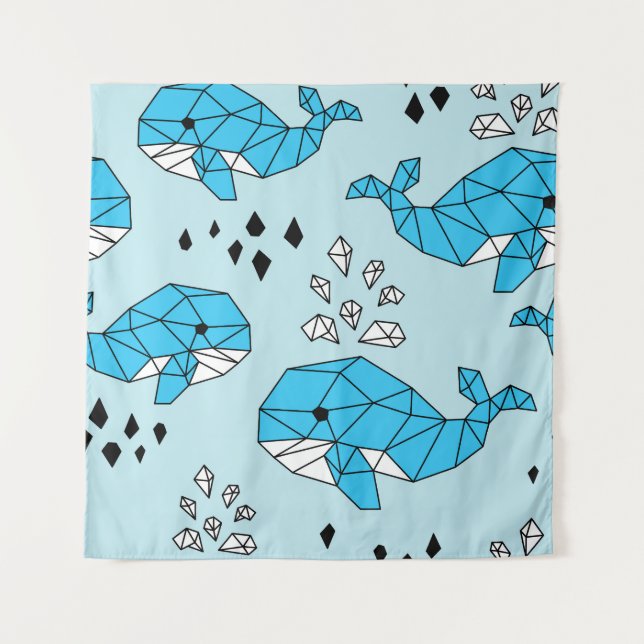 Geometric Whale: Cute Seamless Pattern Tapestry (Front)