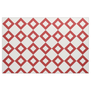 Geometric White and Red Diamond Pattern Fabric