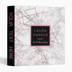 Geometric White Black Marble Rose Gold Trendy Binder