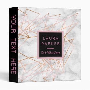 Geometric White Black Marble Rose Gold Trendy Binder