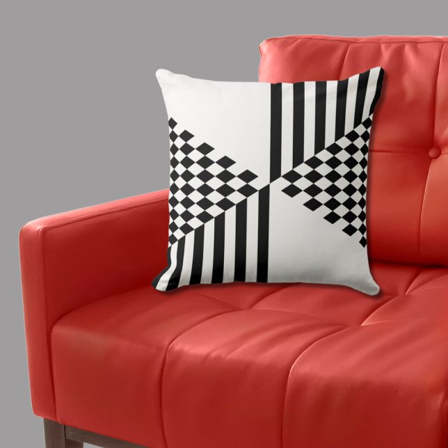 Geometric White & Black Stripes Diamond Checkers Throw Pillow (Geometric White & Black Stripes Diamond Checkers Throw Pillow)