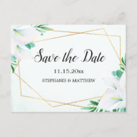 Geometric White Calla Lily Wedding Save The Date