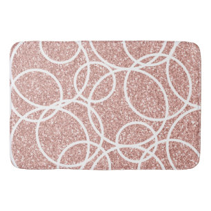 Geometric White Circle Blush Pink Glitter Abstract Bath Mat