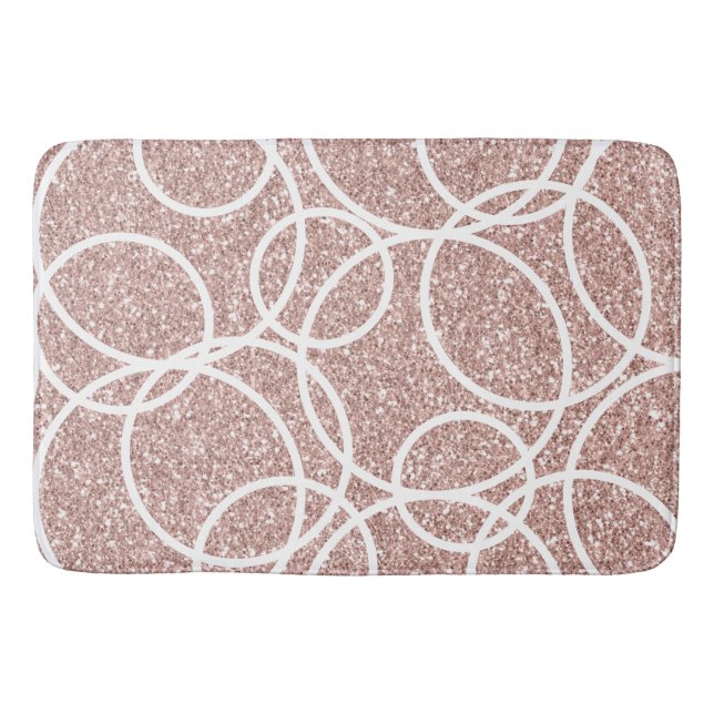 Geometric White Circle Blush Pink Glitter Abstract Bath Mat (Front)
