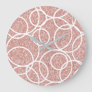 Geometric White Circle Blush Pink Glitter Abstract Large Clock