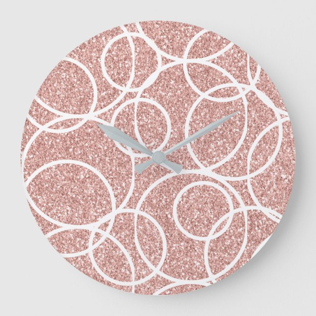 Geometric White Circle Blush Pink Glitter Abstract Large Clock (Front)