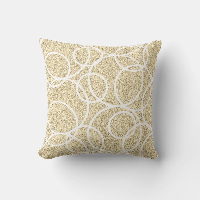 Geometric White Circles Abstract Gold Glitter Throw Pillow (Front)