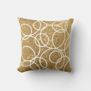 Geometric White Circles Abstract Gold Glitter Throw Pillow