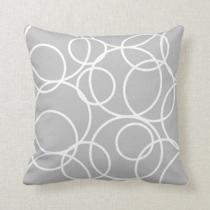 Geometric White Circles Abstract Modern Grey Throw Pillow