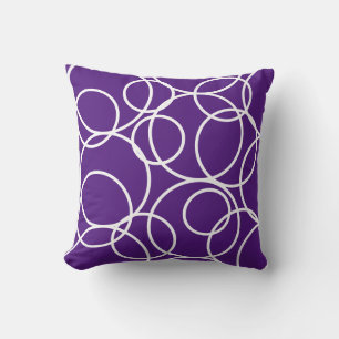 Geometric White Circles Abstract Modern Purple Throw Pillow