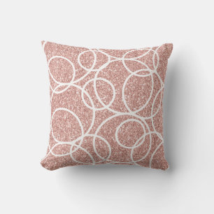 Geometric White Circles Abstract Pink Glitter Throw Pillow