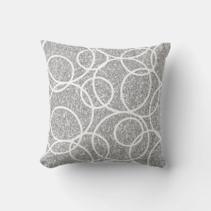 Geometric White Circles Abstract Silver Glitter Throw Pillow