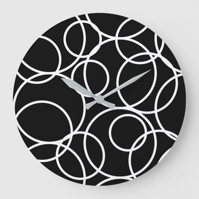 Geometric White Circles Black Modern Abstract Large Clock (Front)