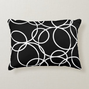 Geometric White Circles Black Modern Abstract Pil Accent Pillow