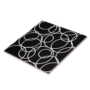 Geometric White Circles Black Modern Abstract Tile