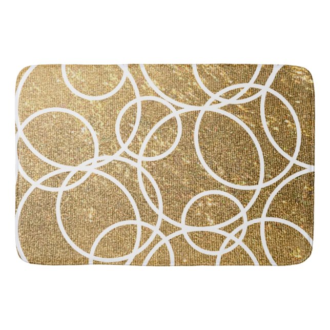 Geometric White Circles Gold Glitter Abstract Bath Mat (Front)