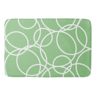 Geometric White Circles Green Modern Abstract Bath Mat
