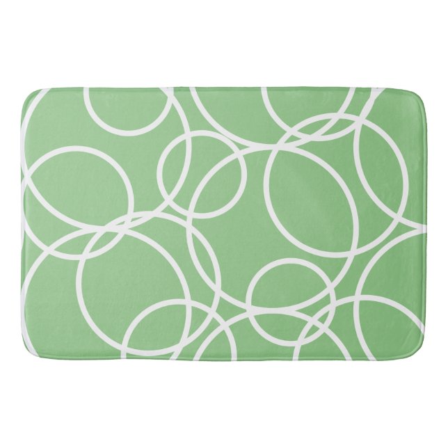 Geometric White Circles Green Modern Abstract Bath Mat (Front)