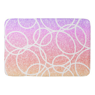 Geometric White Circles Rainbow Glitter Abstract Bath Mat
