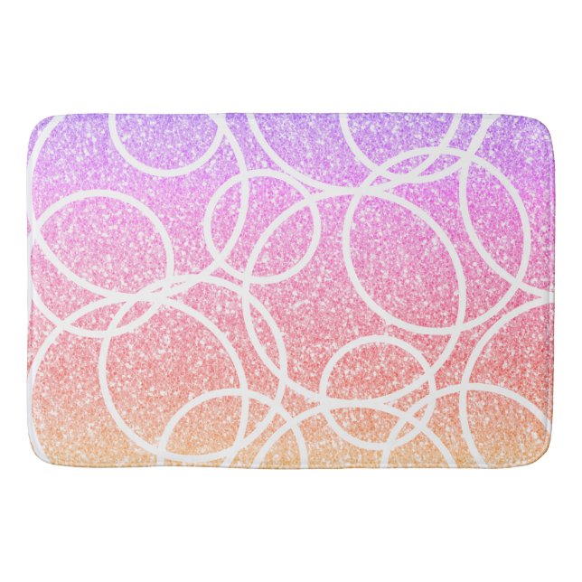 Geometric White Circles Rainbow Glitter Abstract  Bath Mat (Front)