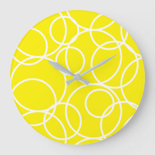 Geometric White Circles Yellow Modern Abstract Large Clock