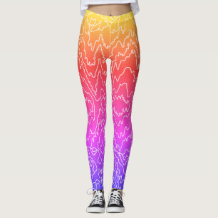 Geometric White Curvy lineson Blue Leggings