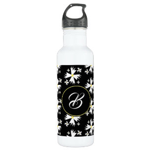 Geometric White Daisy Floral Illustration Monogram 710 Ml Water Bottle