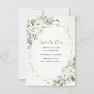 Geometric White Floral Sage Save The Date