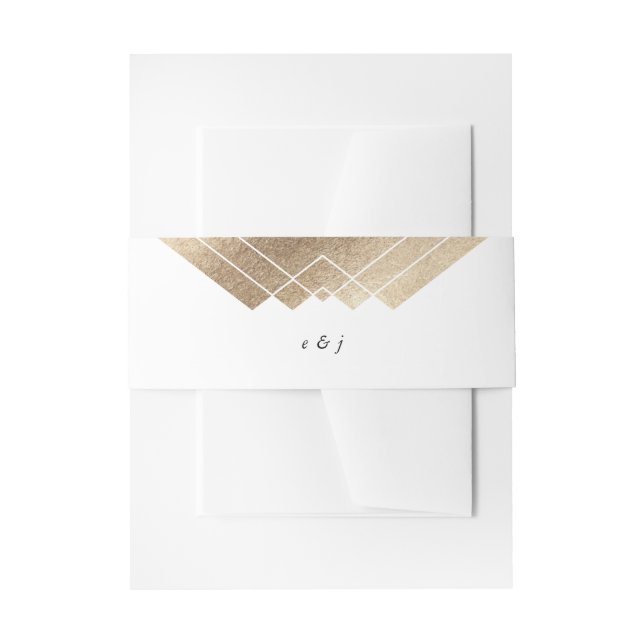 Geometric White Gold Gatsby Wedding Invitation Belly Band (Front Example)