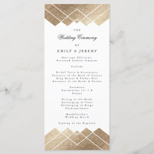 Geometric White Gold Gatsby Wedding Program