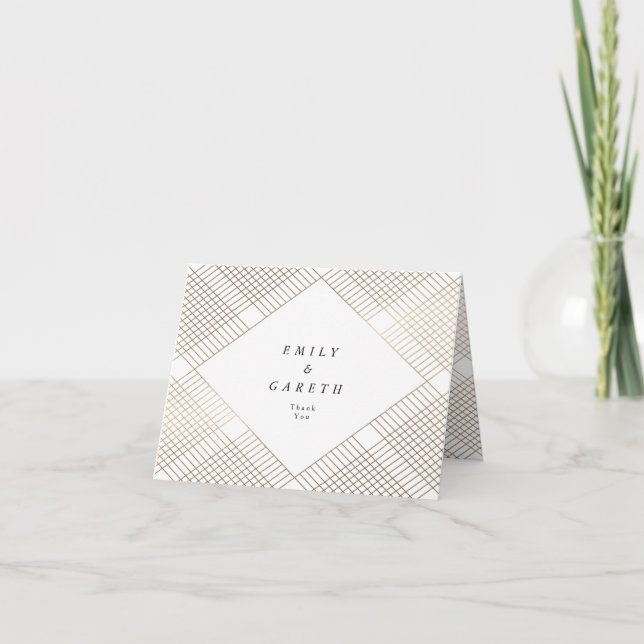 Geometric White Gold Gatsby Wedding Thank You Card (Front)