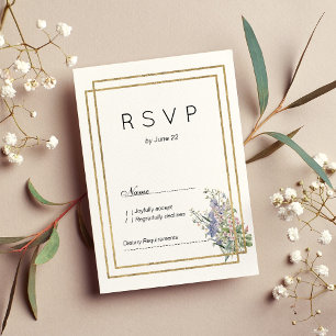 Geometric white gold lavender pink floral RSVP Invitation