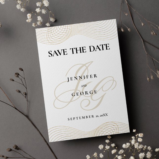 Geometric white gold monogram Save The Date (Geometric white gold monogram Save The Date)